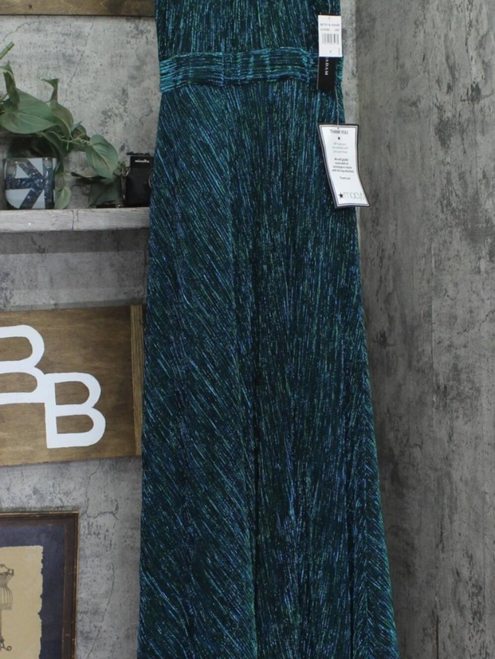 Betsy & Adam Green Betsy Adam Knit Halter Neck Sleeveless Floor Dress